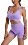 Workout Yoga Outfits for Women 2 Piece Seamless Ribbed High Waist Shorts Womens Tracksuits with Sports Bra Exercise Set