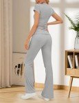 M_Eshop 2 Piece Set Women Outfit Lounge Sets Skims Short Sleeve Top And Flare Leggings Fold Over Yoga Pants Pajamas Set (CA/US, Alpha, Small, Regular, Regular, Light Gray)