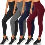 FULLSOFT 4 Pack Leggings for Women-No See-Through High Waisted Tummy Control Yoga Pants Workout Running Legging(4 Packs Black,Dark Gray,Wine Red,Navy Blue,Small-Medium)