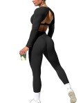 OZICERD Workout Sets for Women 2 Piece Gym Sets Outfit Long Sleeve Top Leggings Ensemble 2 Pieces Sport Femme Yoga Set Black M