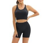 Workout Sets Two Piece Gym Outfits for Womens Yoga Clothes Seamless Racerback Sports Bra Tank Tops with Scrunch Biker Shorts