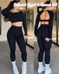 OZICERD Workout Sets for Women 2 Piece Gym Sets Outfit Long Sleeve Top Leggings Ensemble 2 Pieces Sport Femme Yoga Set Black M