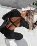 OZICERD Workout Sets for Women 2 Piece Gym Sets Outfit Long Sleeve Top Leggings Ensemble 2 Pieces Sport Femme Yoga Set Black M