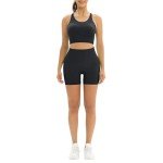 Workout Sets Two Piece Gym Outfits for Womens Yoga Clothes Seamless Racerback Sports Bra Tank Tops with Scrunch Biker Shorts