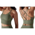 Womens Seamless Workout Sets Crisscross Strappy Sports Bra High Waist Booty Scrunch Shorts 2 Piece Gym Outfits