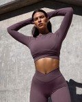 Danysu Gym Sets for Women 2 Piece Cross Waist Workout Clothes Long Sleeve Crop Tops Scrunch Butt Leggings Matching Outfits Dusty Purple S