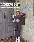 Danysu Gym Sets for Women 2 Piece Cross Waist Workout Clothes Long Sleeve Crop Tops Scrunch Butt Leggings Matching Outfits Dusty Purple S