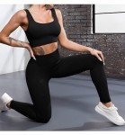 OIERD 4 Piece Workout Sets For Women Ribbed Leggings Clothes Yoga Sets Active Wear Matching Work Out Sets Gym Pilates Outfits, Black, Medium