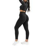 Womens Workout Sets 2 Pieces Outfits Seamless Long Sleeve Crop Tops Tummy Control Leggings Tracksuit Sweatsuits Sets