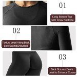 Womens Workout Sets 2 Pieces Outfits Seamless Long Sleeve Crop Tops Tummy Control Leggings Tracksuit Sweatsuits Sets