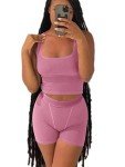 Women's 2 Piece Casual Workout Outfits Ribbed Knitted Yoga Tank Top High Waist Leggings Tracksuit Active Wear Sets, Bra and Shorts:pink, Medium