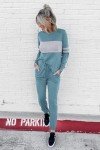 PRETTYGARDEN Women's Color Block 2 Piece Tracksuit Crewneck Long Sleeve Tops Long Sweatpants Outfits Lounge Sets(Blue,Medium)