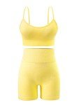 Seamless Workout Sets for Women 2 Piece Outfits High Waist Yoga Shorts Padded Sports Bra and Biker Short Set