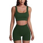 Workout Sets for Women 2 Piece Ribbed Seamless Yoga Outfits Crop Tank High Waist Exercise Shorts Sports Bra Tracksuits