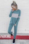 PRETTYGARDEN Women's Color Block 2 Piece Tracksuit Crewneck Long Sleeve Tops Long Sweatpants Outfits Lounge Sets(Blue,Medium)