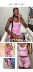 Women's 2 Piece Casual Workout Outfits Ribbed Knitted Yoga Tank Top High Waist Leggings Tracksuit Active Wear Sets, Bra and Shorts:pink, Medium