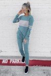 PRETTYGARDEN Women's Color Block 2 Piece Tracksuit Crewneck Long Sleeve Tops Long Sweatpants Outfits Lounge Sets(Blue,Medium)