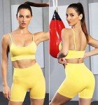 Seamless Workout Sets for Women 2 Piece Outfits High Waist Yoga Shorts Padded Sports Bra and Biker Short Set