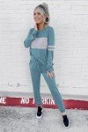 PRETTYGARDEN Women's Color Block 2 Piece Tracksuit Crewneck Long Sleeve Tops Long Sweatpants Outfits Lounge Sets(Blue,Medium)