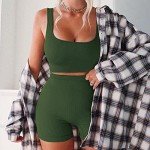 Workout Sets for Women 2 Piece Ribbed Seamless Yoga Outfits Crop Tank High Waist Exercise Shorts Sports Bra Tracksuits