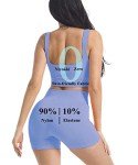 Seamless Ribbed Yoga Gym Workout Sets for Women 2 Piece, Cute Summer Crop Top and High Waist Leggings Matching Workout Set, Two Piece Workout Shorts Outfits with Removable Pad Bra (L, Purple Blue)