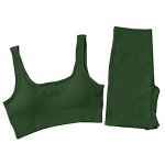 Workout Sets for Women 2 Piece Ribbed Seamless Yoga Outfits Crop Tank High Waist Exercise Shorts Sports Bra Tracksuits