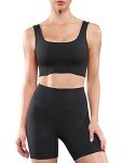 Workout Sets for Women Seamless 2 Piece Ribbed Biker Shorts Set with Sports Bra Gym Outfits(Y8SP Set - M Black 1)
