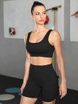 Workout Sets for Women Seamless 2 Piece Ribbed Biker Shorts Set with Sports Bra Gym Outfits(Y8SP Set - M Black 1)