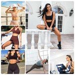 Seamless Ribbed Yoga Gym Workout Sets for Women 2 Piece, Cute Summer Crop Top and High Waist Leggings Matching Workout Set, Two Piece Workout Shorts Outfits with Removable Pad Bra (L, Purple Blue)