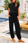 PRETTYGARDEN Womens Two Piece Outfits Sweater Sets Knit Pullover Tops And High Waisted Pants Matching Tracksuit Sweatsuit Set (Black,X-Large)