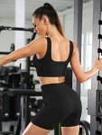 Workout Sets for Women Seamless 2 Piece Ribbed Biker Shorts Set with Sports Bra Gym Outfits(Y8SP Set - M Black 1)