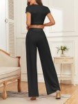 Famulily Workout Sets for Women 2 Piece Crop Top High Waist Pants Sweatsuits Gym Yoga Outfits Fitness Sportswear Tracksuits Black S
