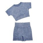 Jetjoy Workout Set for Women 2 Piece Seamless Ribbed Yoga Sports Shorts Gym Set Acid Wash Exercise Outfits Tracksuits