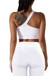 Workout Sets for Women 2 Piece Seamless Sexy One Shoulder Sport Bra High Waist Shorts GMY Yoga Two Piece Outfits, White, Medium