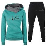 TIMIFIS Womens Sets 2 Piece Outfits Comfy Long Sleeve Hoodies Casual Pants Trendy Heart Print Sweatsuits Lounge Outfits, Green, X-Large