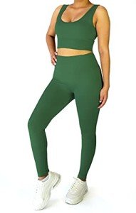 SRDX Women 2 Piece Seamless Workout Outfit Sports Bra tops gym Yoga Leggings Set, Green, Small/Medium