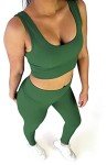 SRDX Women 2 Piece Seamless Workout Outfit Sports Bra tops gym Yoga Leggings Set, Green, Small/Medium