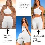 Workout Sets for Women 2 Piece Seamless Sexy One Shoulder Sport Bra High Waist Shorts GMY Yoga Two Piece Outfits, White, Medium