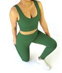 SRDX Women 2 Piece Seamless Workout Outfit Sports Bra tops gym Yoga Leggings Set, Green, Small/Medium