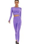 Toplook Women Seamless Workout Outfits Athletic Set Leggings + Long Sleeve Top 2 Pieces, Purple, Small
