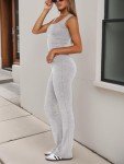 M_Eshop 2 Piece Set Women Outfit Lounge Sets Skims Square Neck Tank Crop Top and Flare Leggings Fold Over Yoga Pants Y2K Pjs (CA/US, Alpha, Small, Regular, Regular, Light Grey)