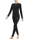 COOLOMG Women's Thermal Yoga Clothing Winter Baselayer Tops+Leggings Set Black