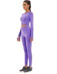 Toplook Women Seamless Workout Outfits Athletic Set Leggings + Long Sleeve Top 2 Pieces, Purple, Small