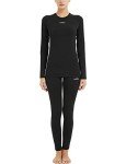 COOLOMG Women's Thermal Yoga Clothing Winter Baselayer Tops+Leggings Set Black