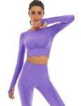 Toplook Women Seamless Workout Outfits Athletic Set Leggings + Long Sleeve Top 2 Pieces, Purple, Small