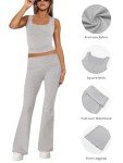 M_Eshop 2 Piece Set Women Outfit Lounge Sets Skims Square Neck Tank Crop Top and Flare Leggings Fold Over Yoga Pants Y2K Pjs (CA/US, Alpha, Small, Regular, Regular, Light Grey)