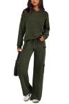 PRETTYGARDEN Women's 2 Piece Lounge Sets 2024 Fall Knitted Hoodie Pullover Tops Cargo Pants Matching Outfits Tracksuits (Army Green,Small)