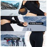 COOLOMG Women's Thermal Yoga Clothing Winter Baselayer Tops+Leggings Set Black