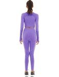 Toplook Women Seamless Workout Outfits Athletic Set Leggings + Long Sleeve Top 2 Pieces, Purple, Small