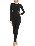 COOLOMG Women's Thermal Yoga Clothing Winter Baselayer Tops+Leggings Set Black